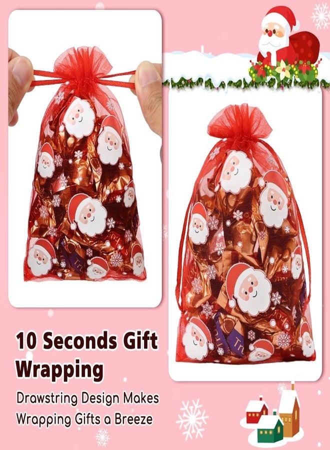 HRX Package 50pcs Organza Bags Xmas Pattern, 4x6 inch Small Christmas Gift Bags Mesh Candy Jewelry Pouches - Image 3